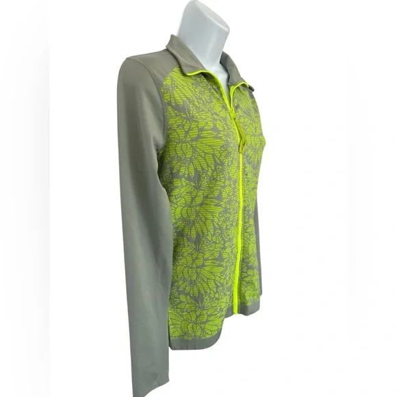 💚 EUC Fabletics Nanette Neon Green & Gray Floral Full-Zip Jacket | Women’s Small - Picture 6 of 13